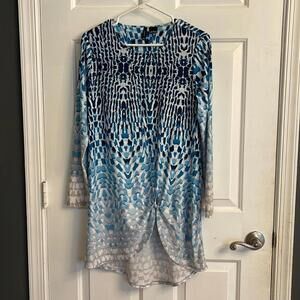 New Directions Women’s 3/4 Sleeve Tunic Top Size Small Blue & White Abstract